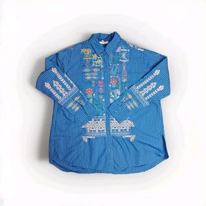 Johnny Was SCARA OVERSIZED YOKE SHIRT Women's Size Medium Embroidered Boho